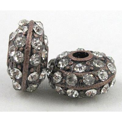 bracelet spacer, alloy bead with rhinestone, antique red-copper
