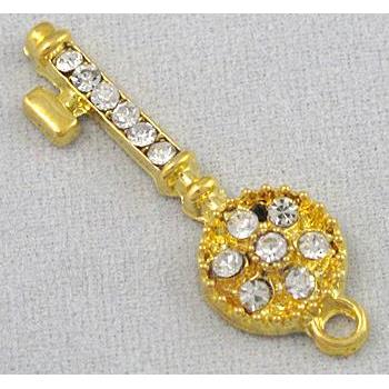 alloy pendant with rhinestone, key, gold