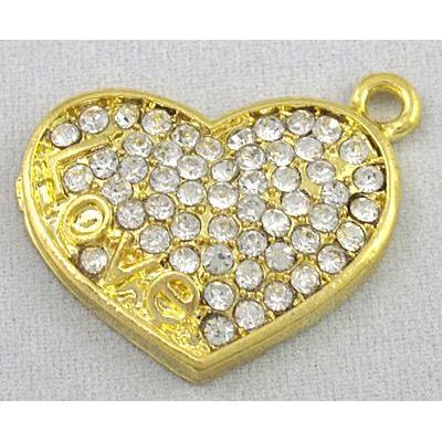 alloy pendant with rhinestone, heart, gold
