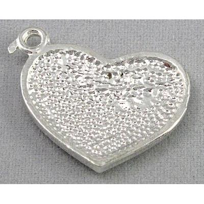 alloy pendant with rhinestone, heart, silver