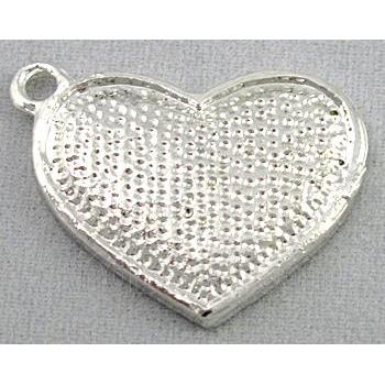 alloy pendant with rhinestone, heart, silver