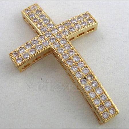bracelet bar, cross, copper bead with zircon rhinestone, gold