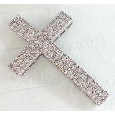 bracelet bar, copper cross with zircon rhinestone, platinum plated