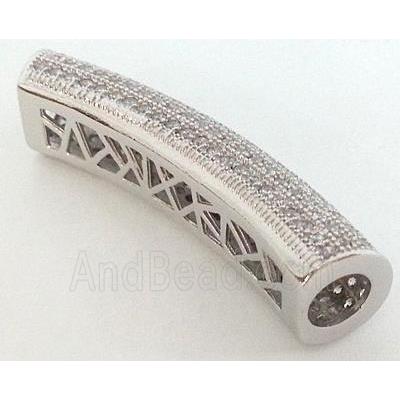 copper tube beads pave zircon, platinum plated