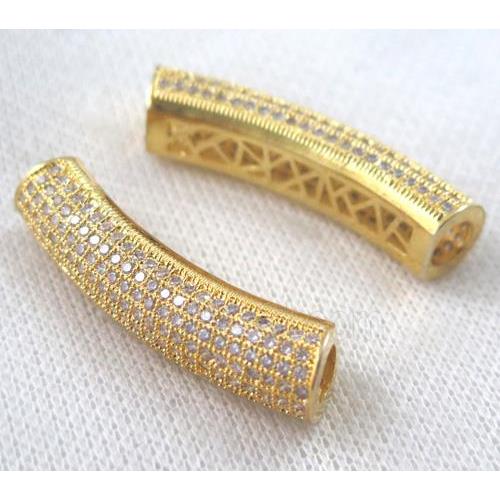 copper tube beads pave zircon, gold plated