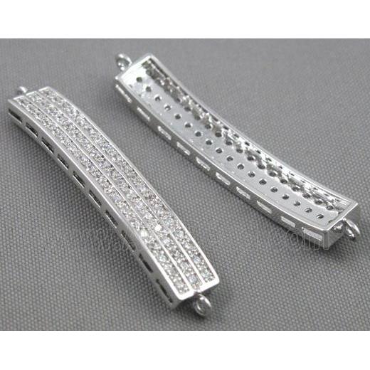 bracelet bar, copper connector with zircon rhinestone, platinum plated