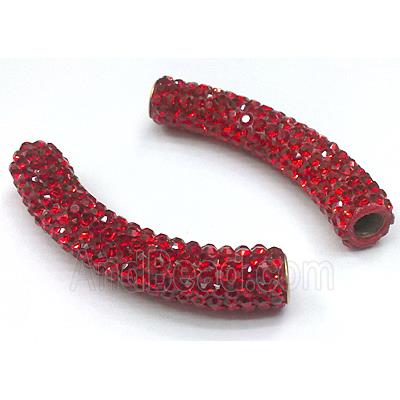 polymer clay paved rhinestone, curved sideways, red