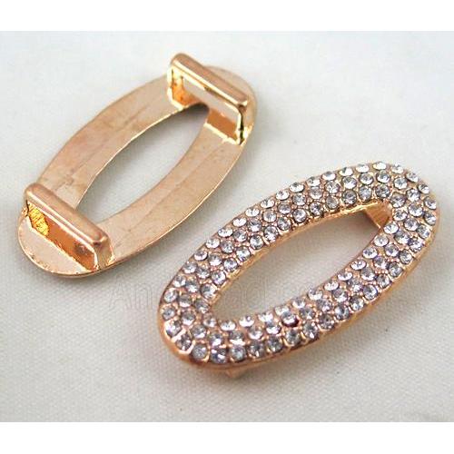 bracelet bar, alloy bead paved with rhinestone, red copper