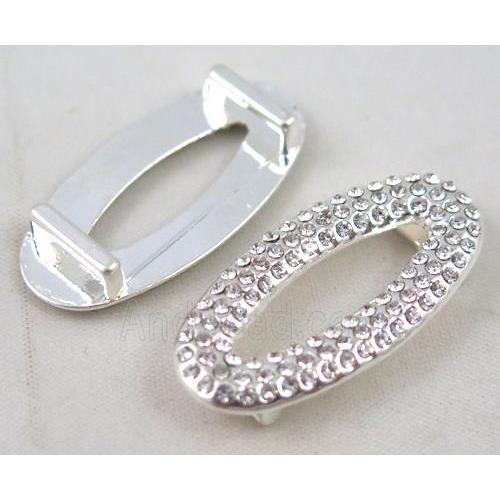 bracelet bar, alloy bead paved with rhinestone, silver plated