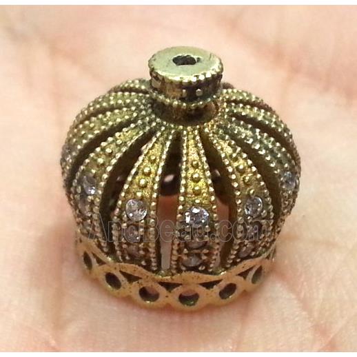 paved zircon copper bead, crown, brass