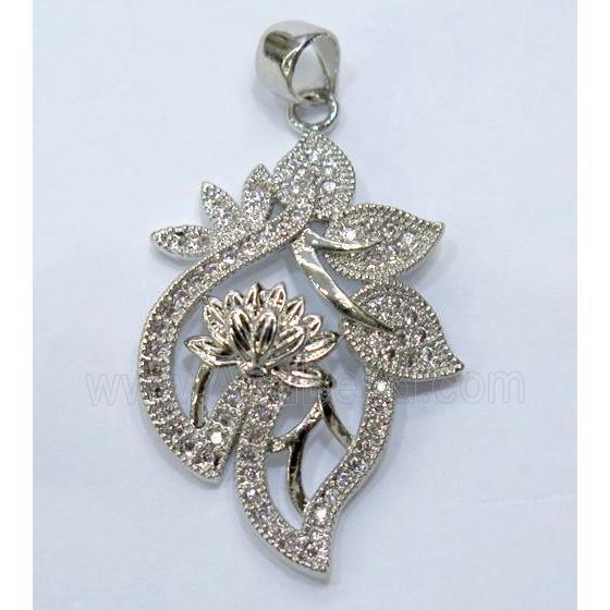 paved zircon copper pendant, platinum plated