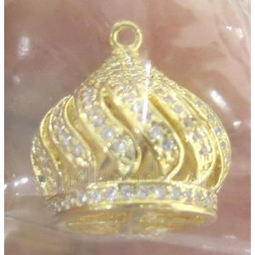 paved zircon copper pendant, crown, gold plated