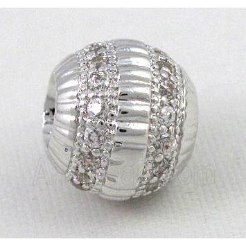 Zircon, bracelet spacer, copper bead, platinum plated