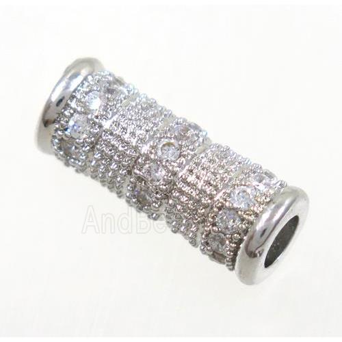 Zircon, copper spacer bead, platinum plated