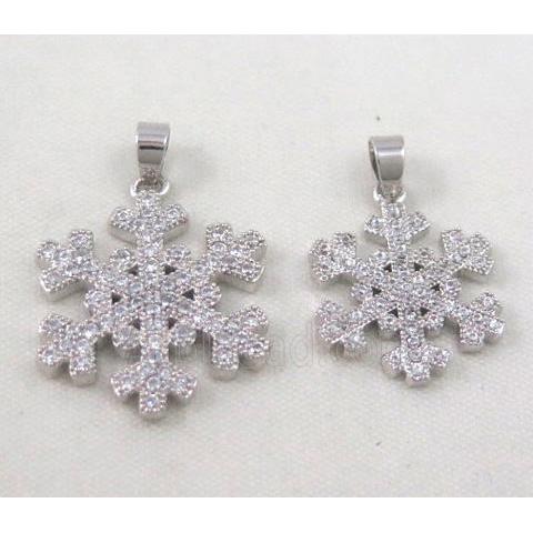 zircon, snowflake, copper pendant, platinum plated