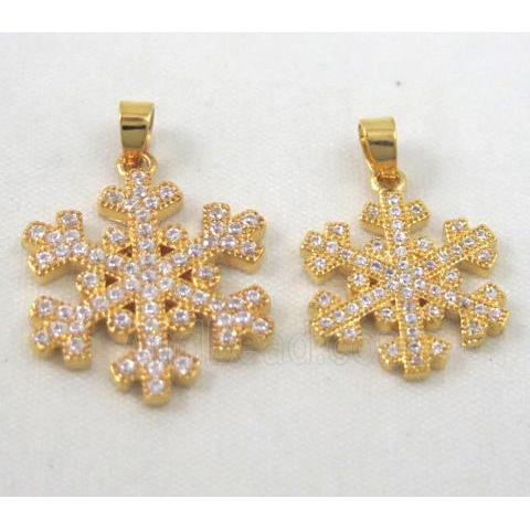 zircon, snowflake, copper pendant, gold plated