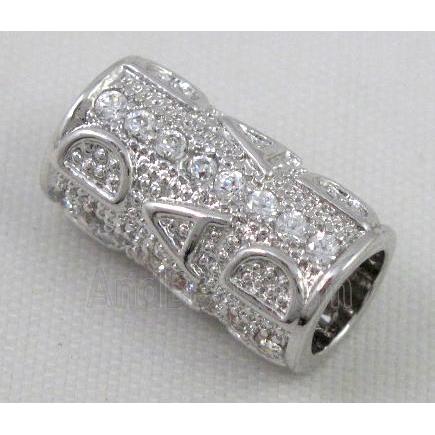 Zircon, bracelet spacer, copper tube bead, platinum plated