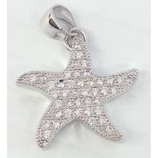 Copper Starfish Pendant Pave Zircon Platinum Plated