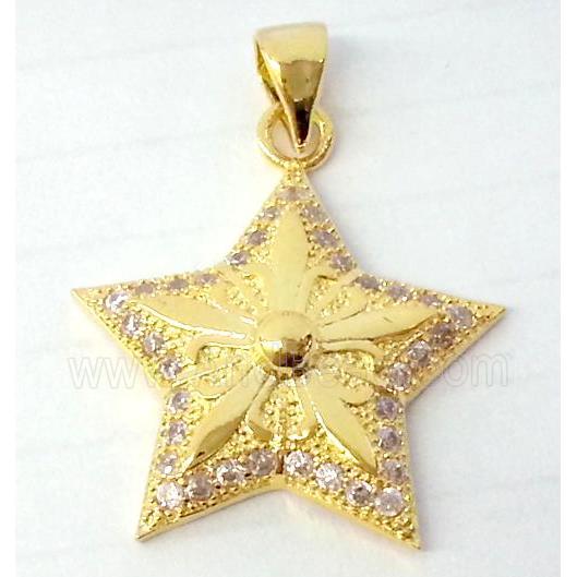 Copper Star Pendant Pave Zircon Gold Plated