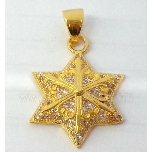 Copper Star Pendant Pave Zircon Gold Plated