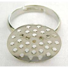 adjustable Ring with cabochon pad, copper, platinum plated