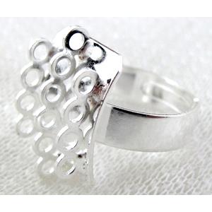 adjustable Ring Setting, copper, silver plated, 14eyes