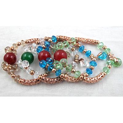 Chinese Crystal Glass Bracelet, stretchy, mixed
