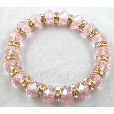 Chinese Crystal Glass Bracelet, rhinestone, stretchy, pink