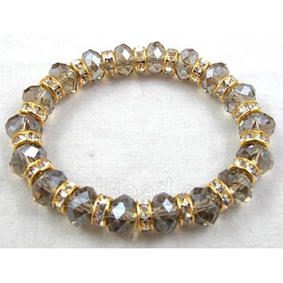 Chinese Crystal Glass Bracelet, rhinestone, stretchy, smoky