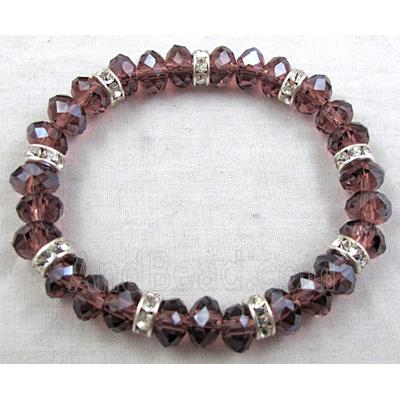 Chinese Crystal Glass Bracelet, rhinestone, stretchy, purple
