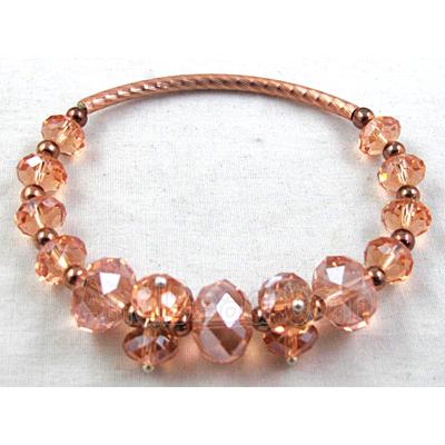Chinese Crystal Glass Bracelet, stretchy, rose-pink