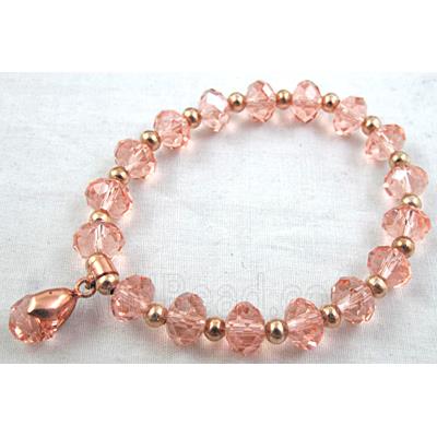 Chinese Crystal Glass Bracelet, stretchy, rose-pink
