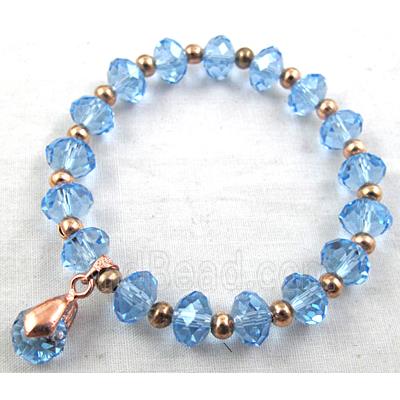 Chinese Crystal Glass Bracelet, stretchy, blue