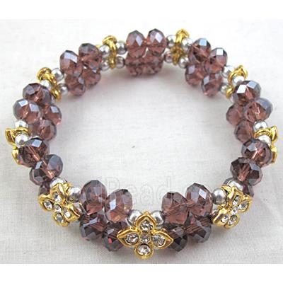 Chinese Crystal Glass Bracelet, rhinestone, stretchy, purple