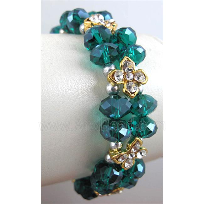 Chinese Crystal Glass Bracelet, rhinestone, stretchy, peacock-blue