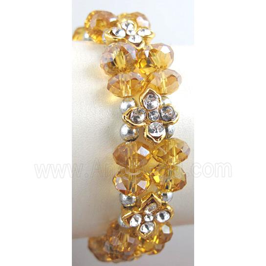 Chinese Crystal Glass Bracelet, rhinestone, stretchy, yellow
