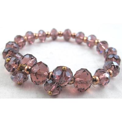 Chinese Crystal Glass Bracelet, stretchy, purple