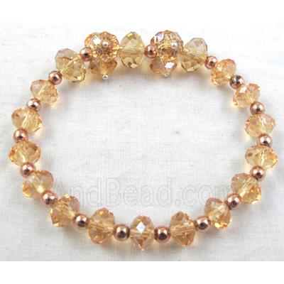 Chinese Crystal Glass Bracelet, stretchy, champagne