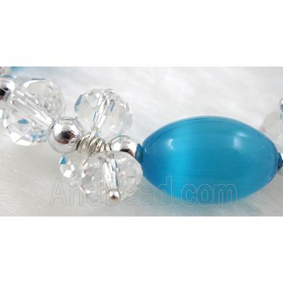 stretchy Bracelet with Chinese crystal beads, cat eye beads