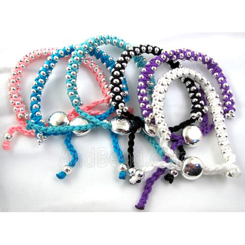 Fashion Bracelets, resizable, nylon and copper bead, mixed