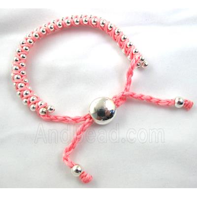 Fashion Bracelets, resizable, nylon and copper bead, mixed