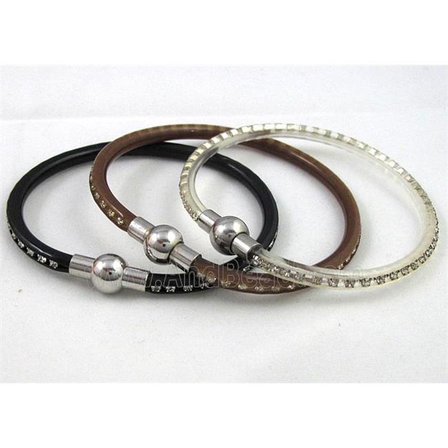 bracelet with plastic cord, rhinestone, Magnetic Clasp, multi-color