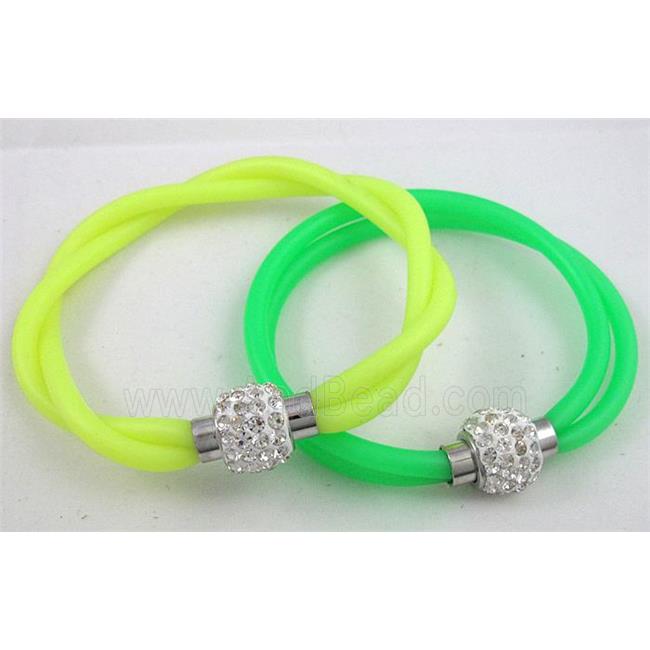 bracelet with rubber cord, rhinestone Magnetic Clasp, mixed