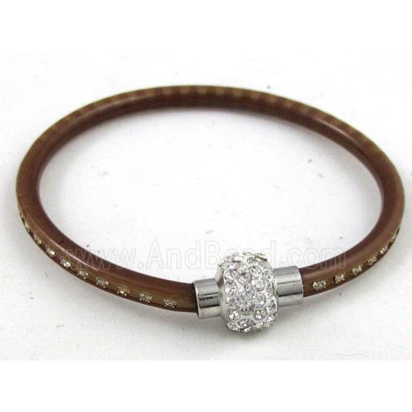 bracelet with plastic cord, rhinestone Magnetic Clasp, coffee