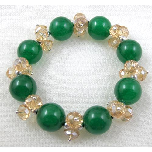 stretchy Bracelet with Chinese crystal beads, jade beads, green