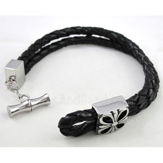 leather bracelet with stainless steel, handmade, mixed