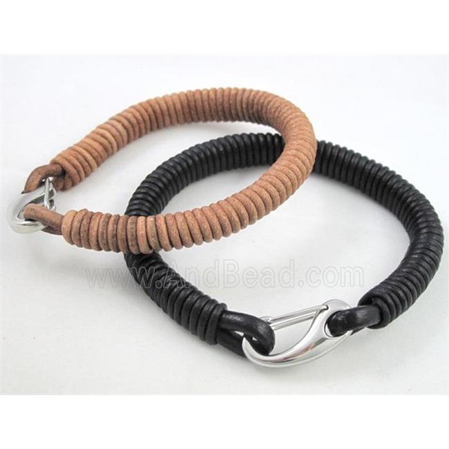 leather bracelet with stainless steel, handmade, mixed