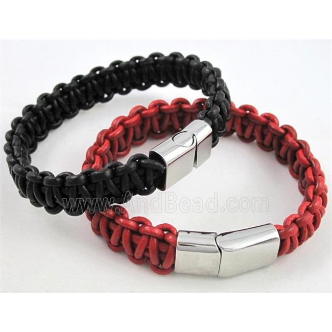 fashion bracelet with leather, stainless steel, handmade, mixed