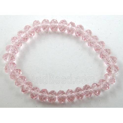 Chinese Crystal Glass Bracelet, stretchy, pink