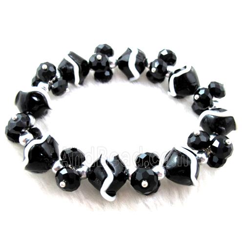 Crystal Glass Bracelet, stretchy, black